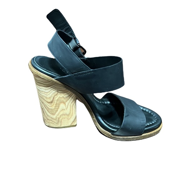 Vince Haley Black Leather Block Wood Heels Size 8 - Picture 5 of 9